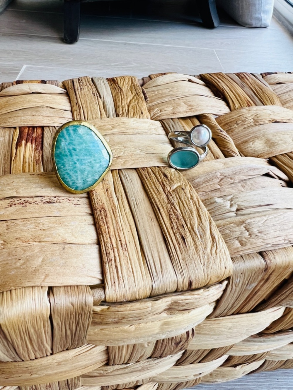 Teal Stone Ring with Gold Trim - Women’s Fashion Ring